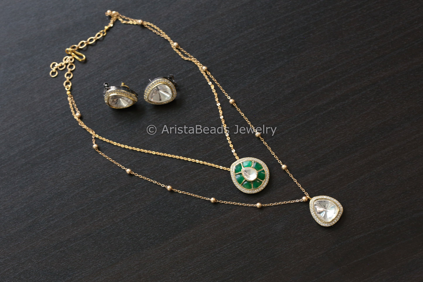 Dainty Layered Jadau Kundan & Polki Necklace Set (102-53)