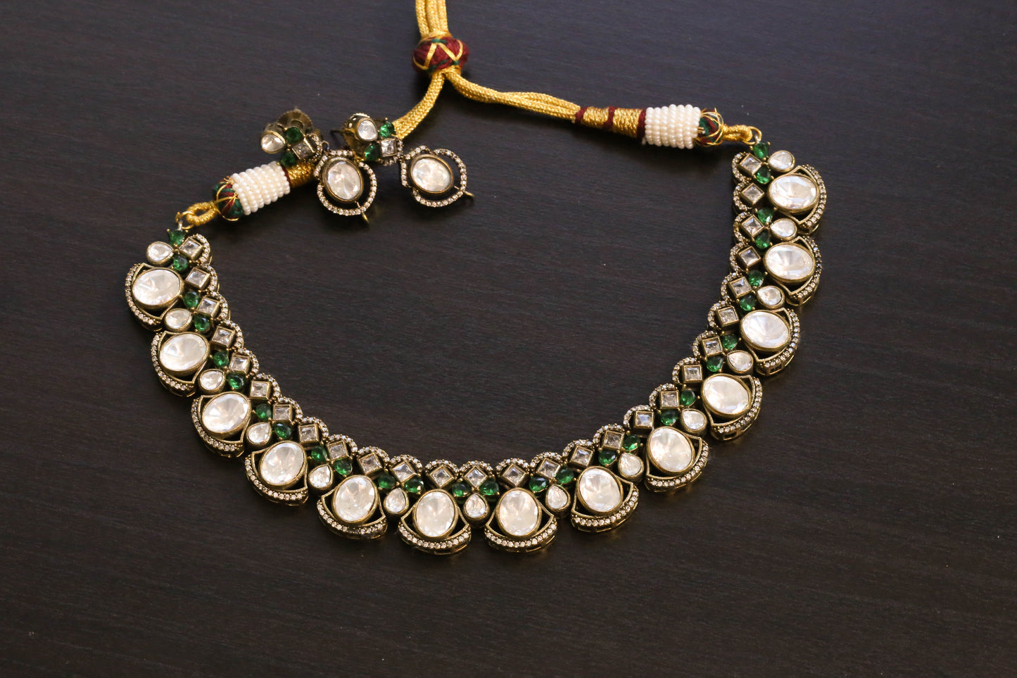 Uncut Polki CZ & Green Pota Set (103-64)
