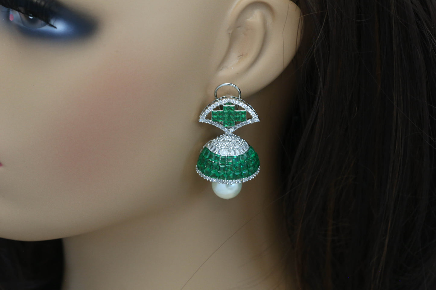 Sumati Invisible Settings Jhumka -Green (101-43)