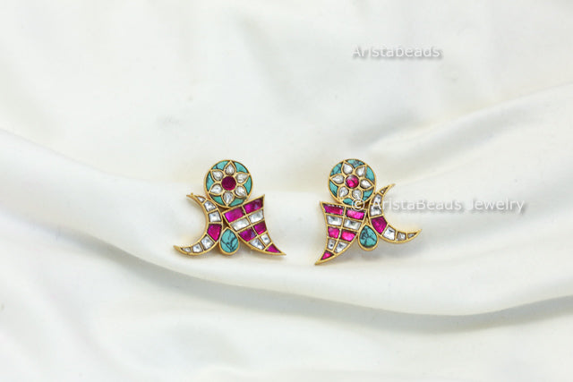 Aadya Contemporary Jadau Earrings -Turquoise