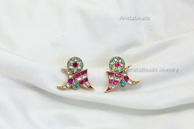 Aadya Contemporary Jadau Earrings -Turquoise