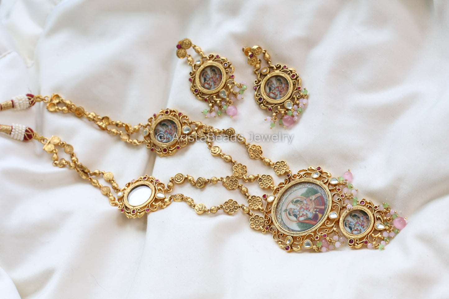Fusion Jadau & Krishna Painting Necklace Set (ABJ-N101-75)