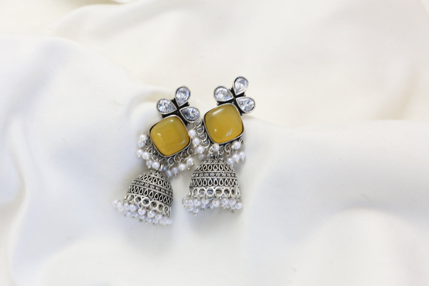 Anjani Oxidized Jhumka - Yellow