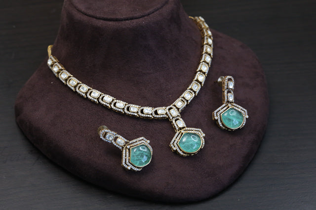 Mehndi Polish Uncut Polki & Doublet Pota Set - Mint