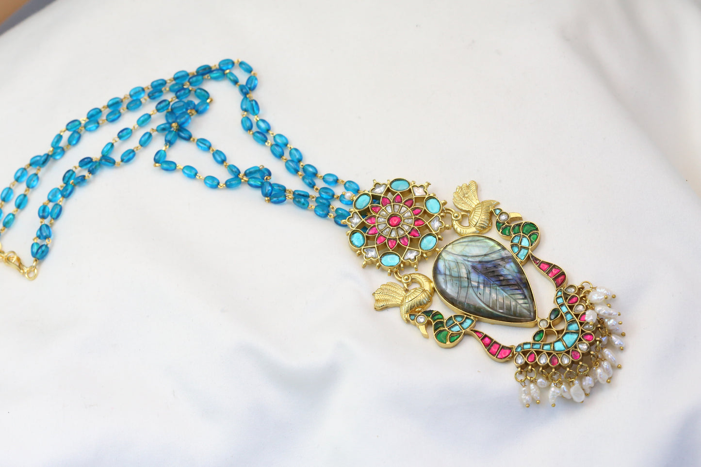 Jadau Kundan Fusion Pendant Set - Labradorite