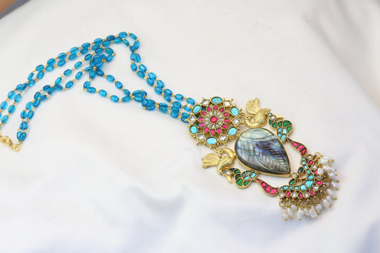 Jadau Kundan Fusion Pendant Set - Labradorite