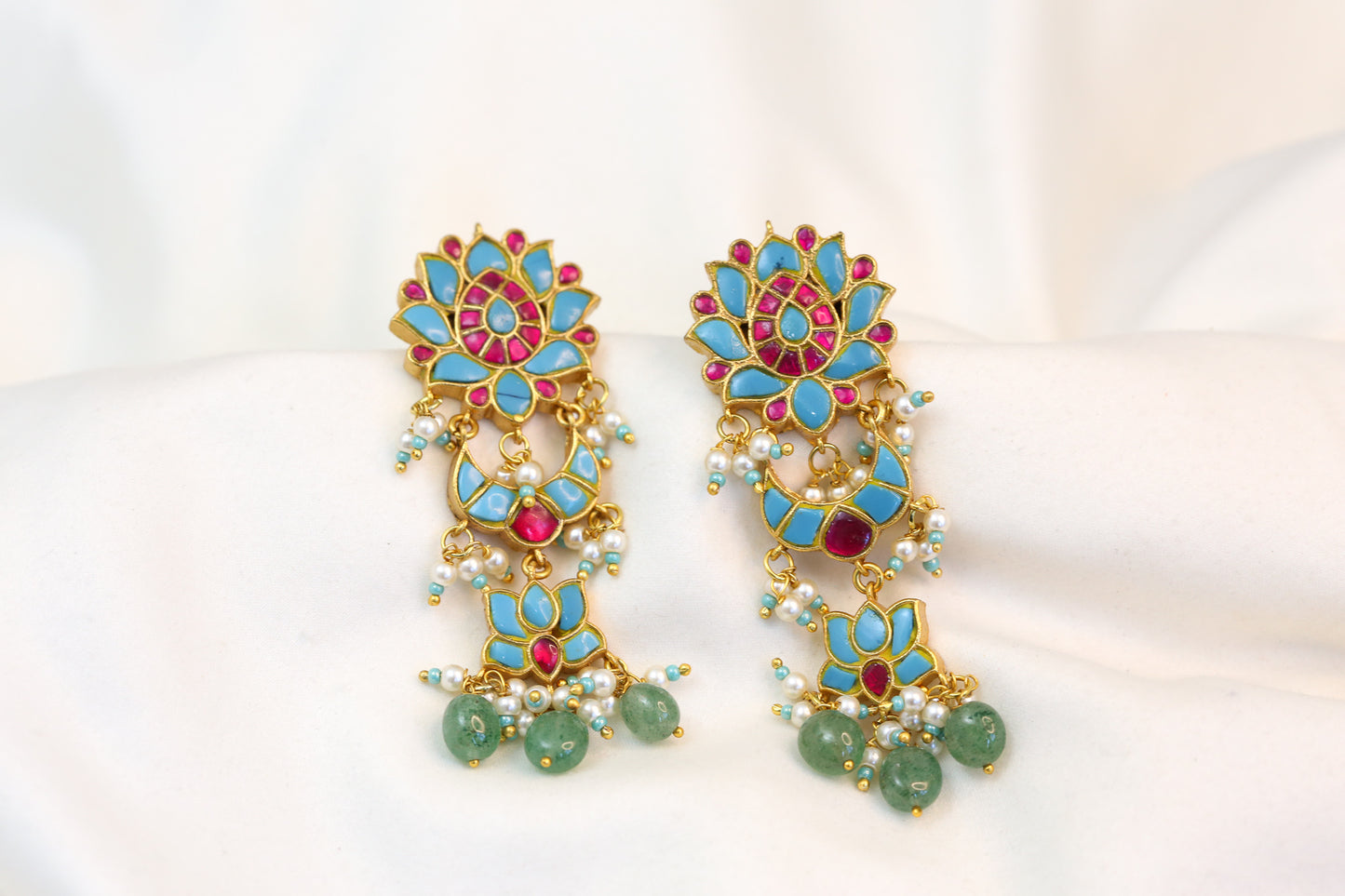 Turquoise Ruby Jadau Kundan Earrings (101-30)