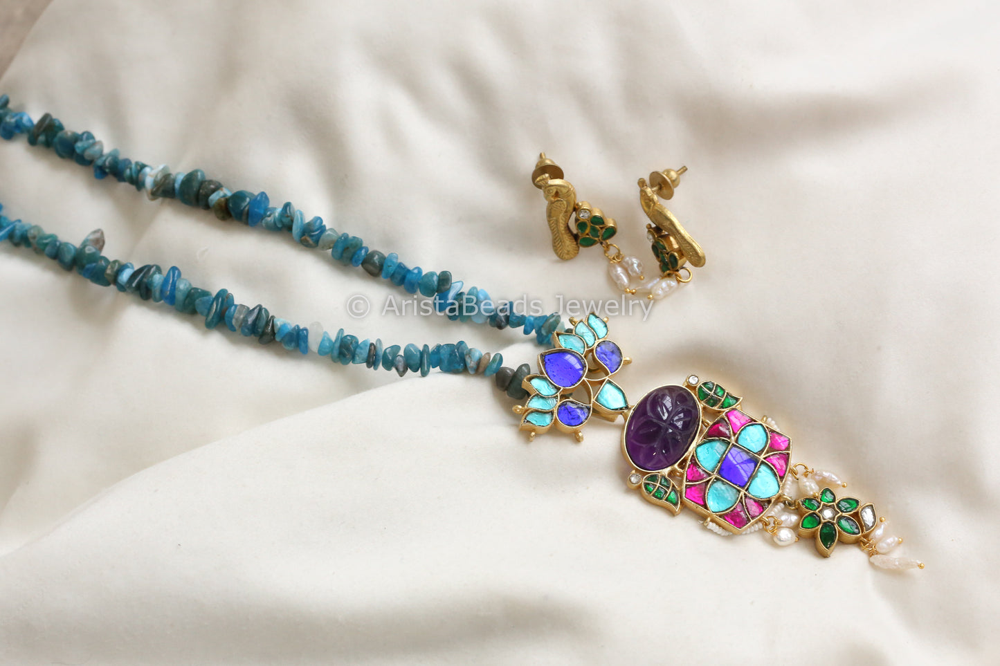 Handmade Semiprecious Fusion Jadau Necklace Set(103-01)