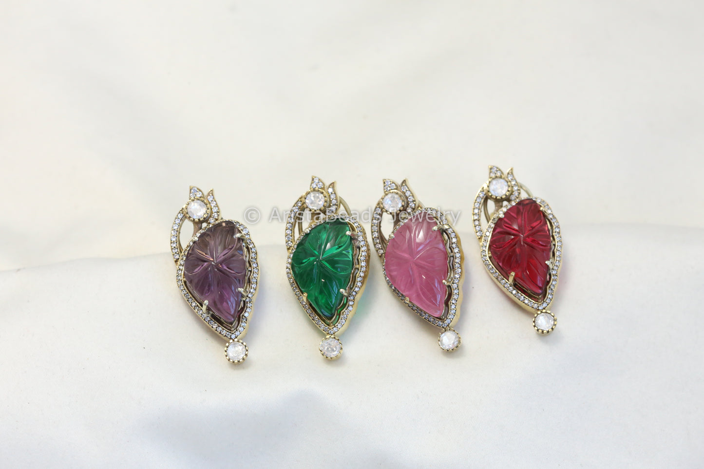 Carved Stones, CZ & Polki Earrings