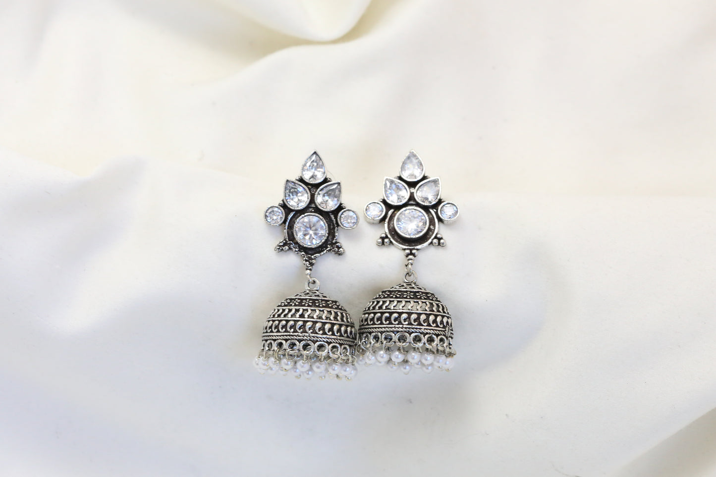 Karnika Oxidized Jhumka - Clear