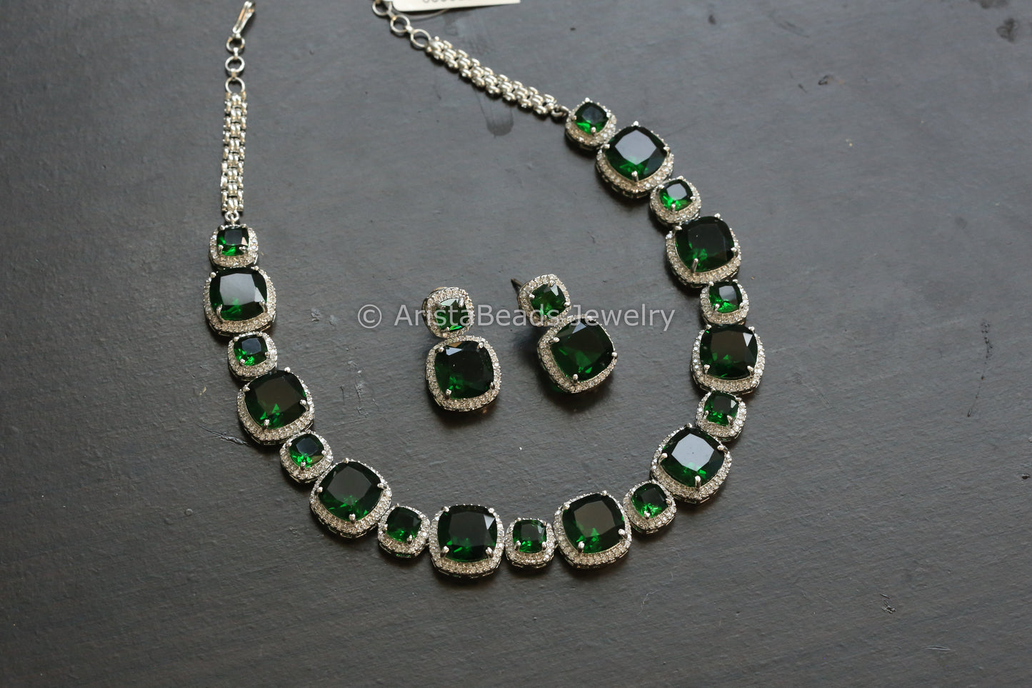 Green Hydro & CZ Necklace Set