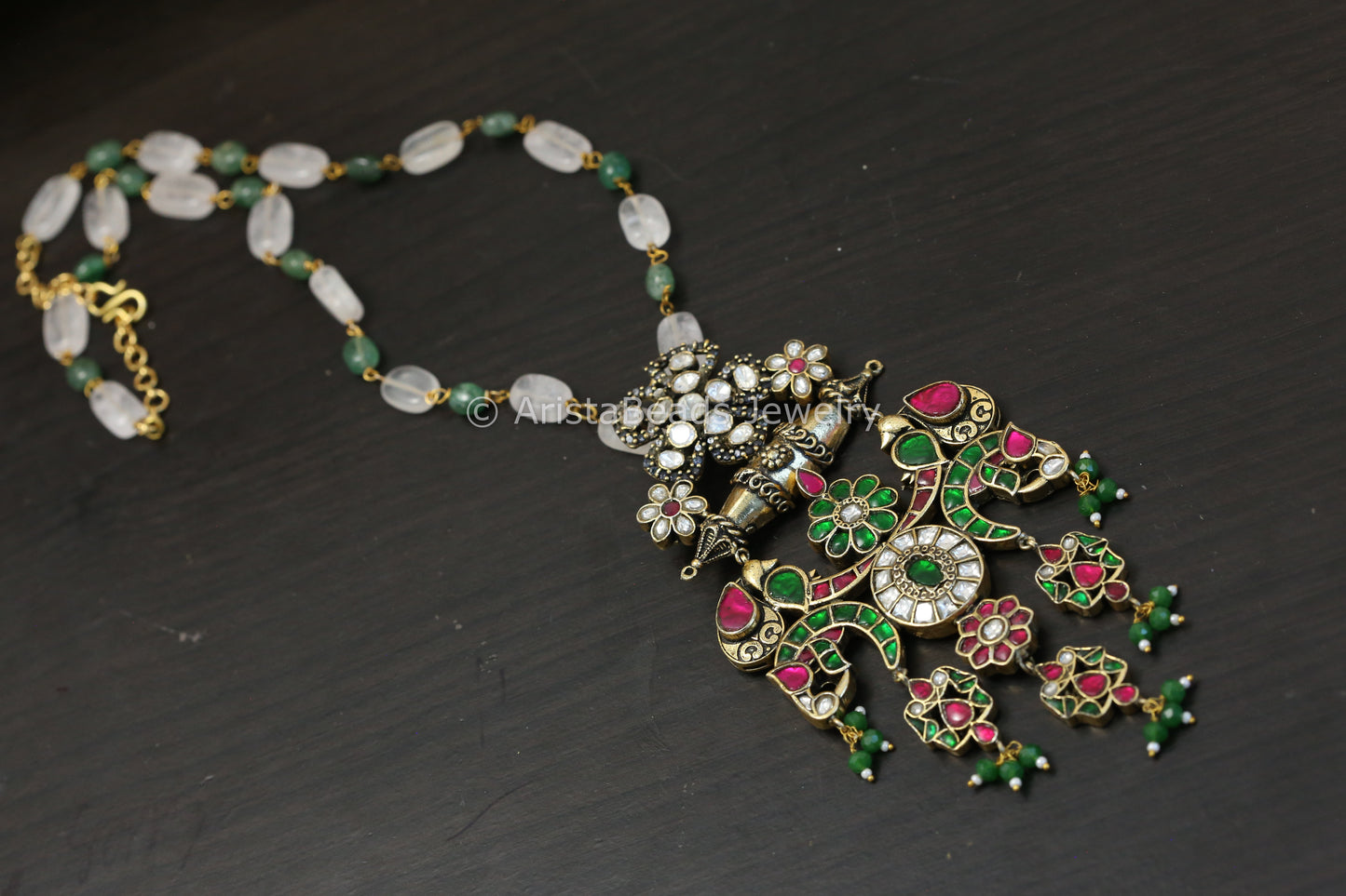 Fusion Jadau Kundan & Moissanite Necklace - Rose Quartz