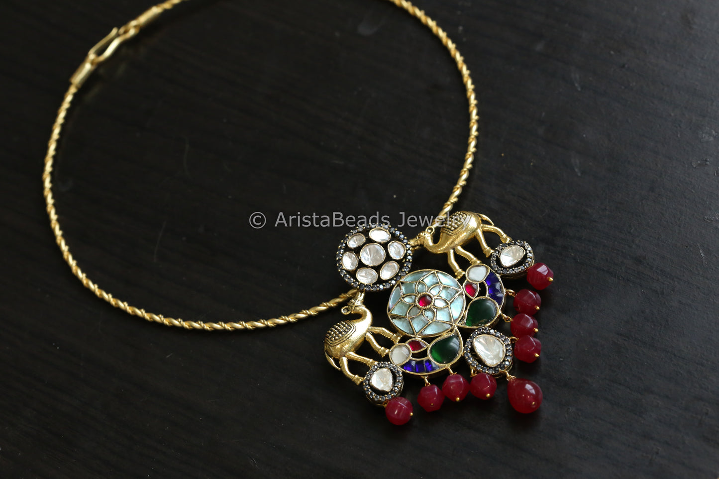 Aqua Jadau Kundan & Moissanites Fusion Hasli Necklace