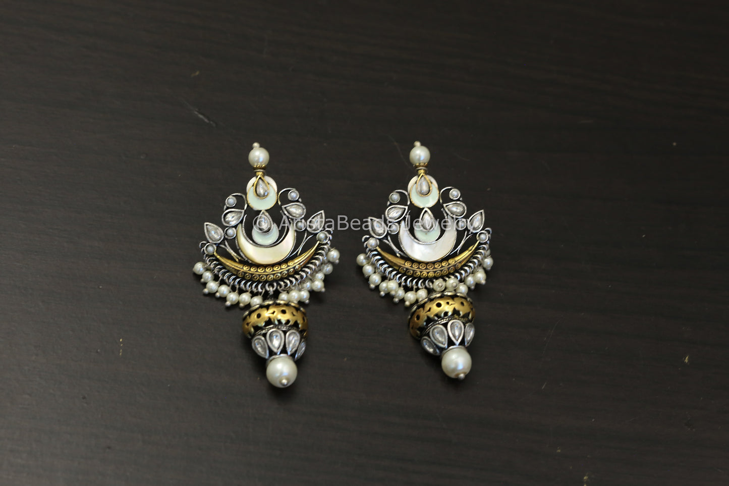 Dual Tone Kundan Enamel Earrings