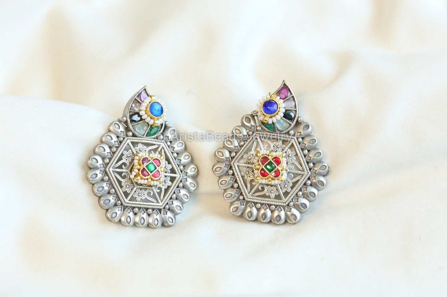 Anuja Blue Silver Tone Chandbaali - ABJOC-02