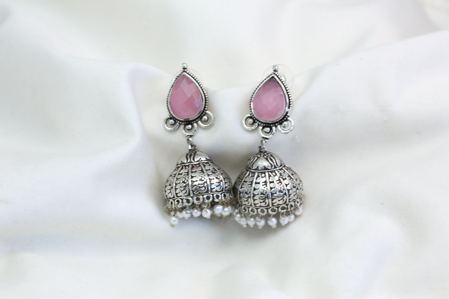 Meera Pink Stone Jhumka - ABJOC-12