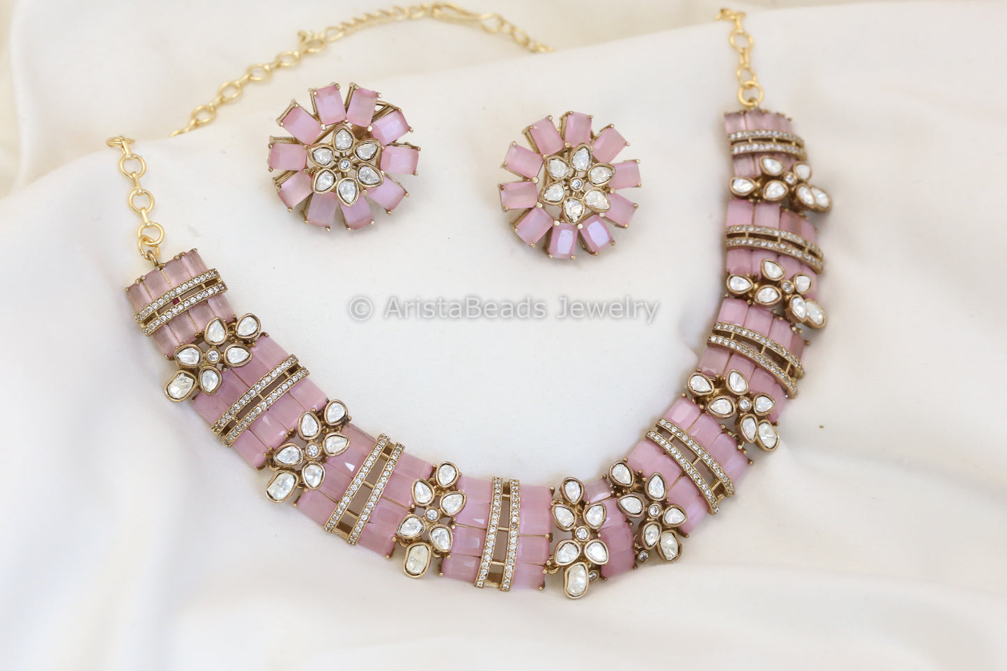 Blush Pink Monalisa Pota & Moissanite Polki Set (102-26)