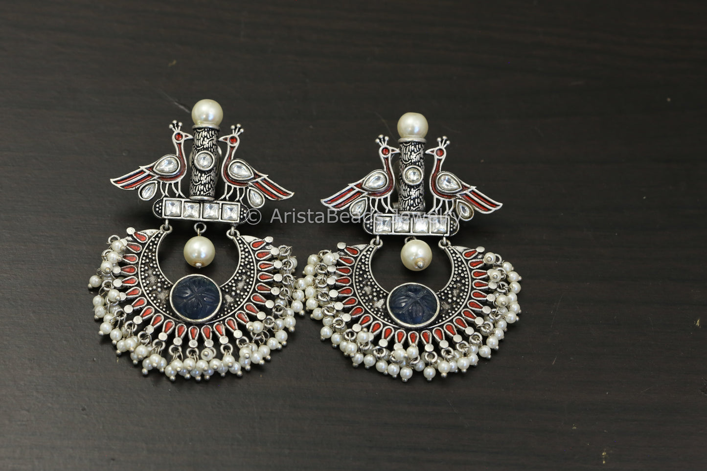 Dual Tone Kundan Enamel Earrings - Red