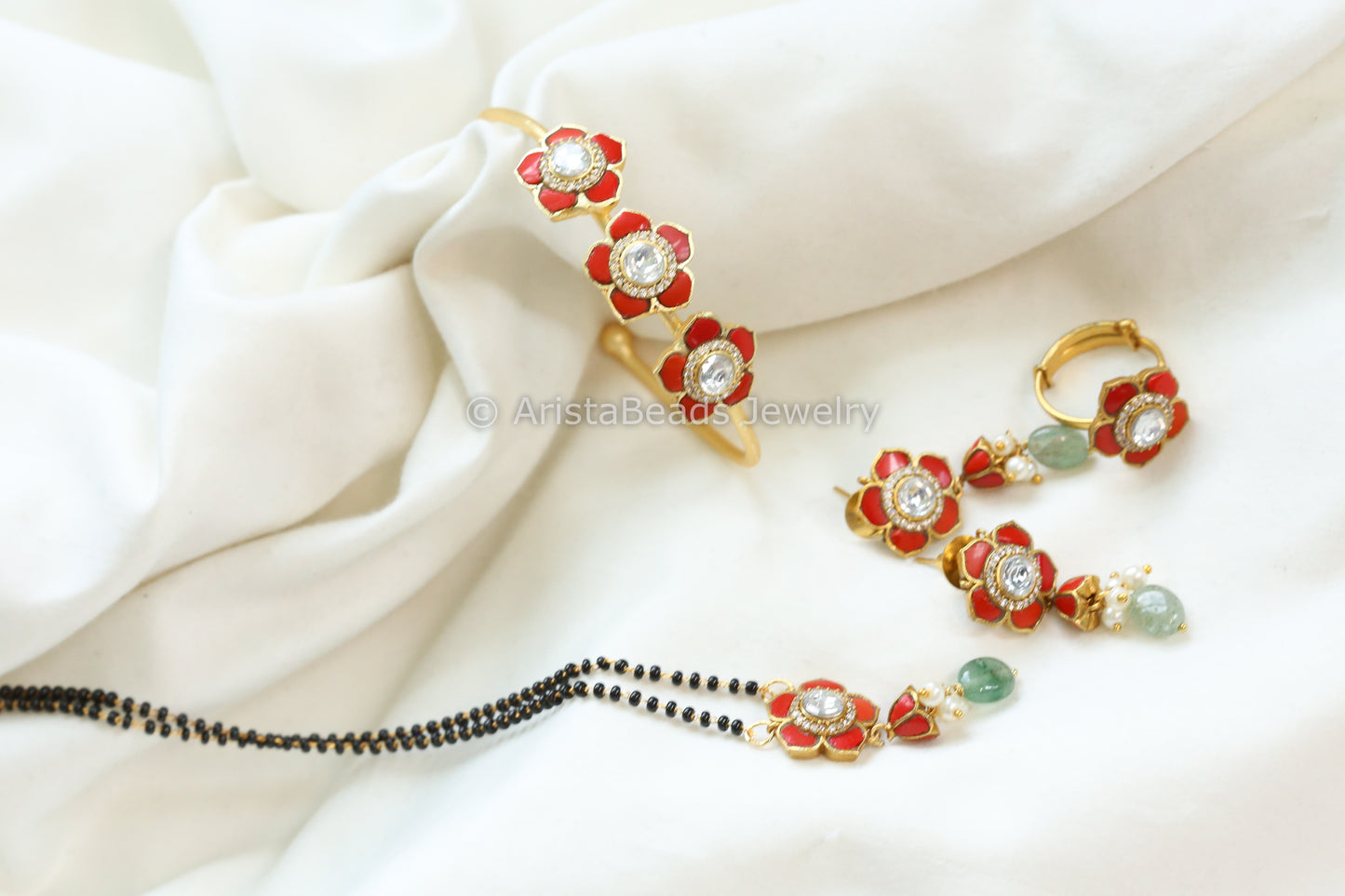 Coral Jadau Kundan Necklace Set (ABJ-N101-81)