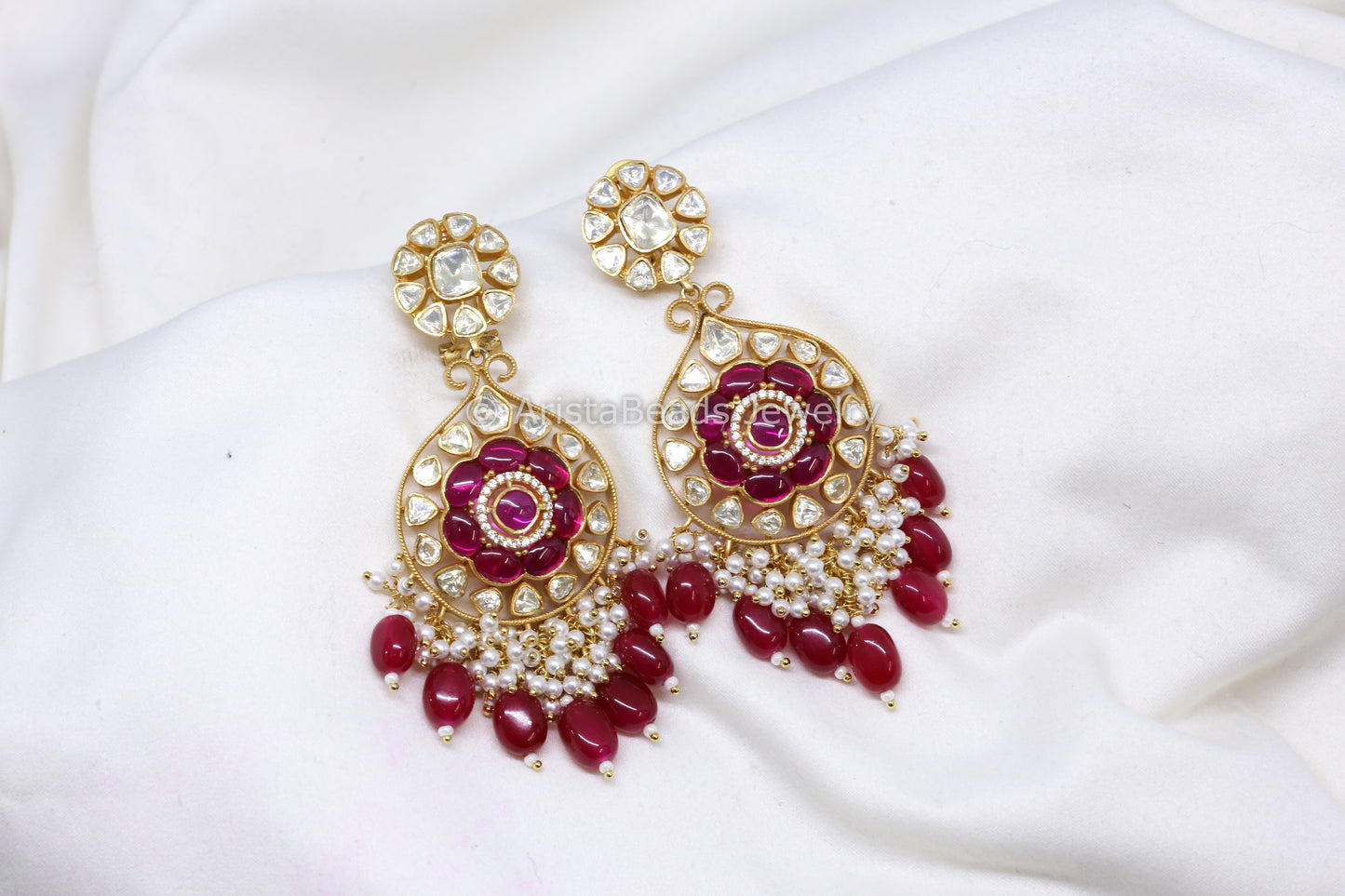 Aalam Real Moissanite Chandbaali - Ruby
