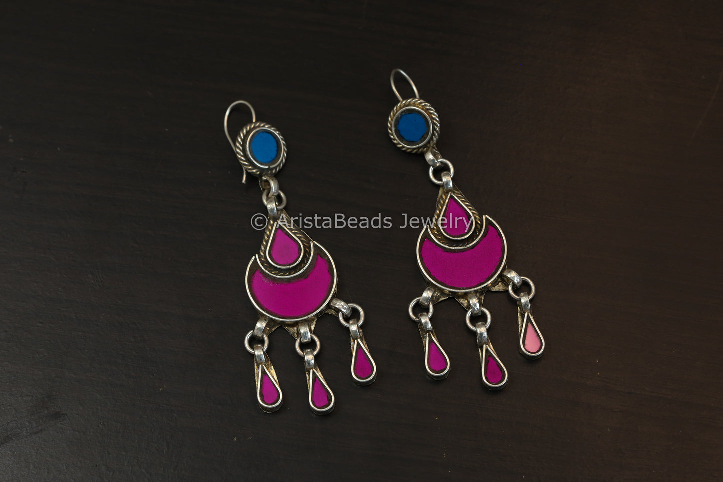 Sonam Real Glass Earrings - Pink Teal