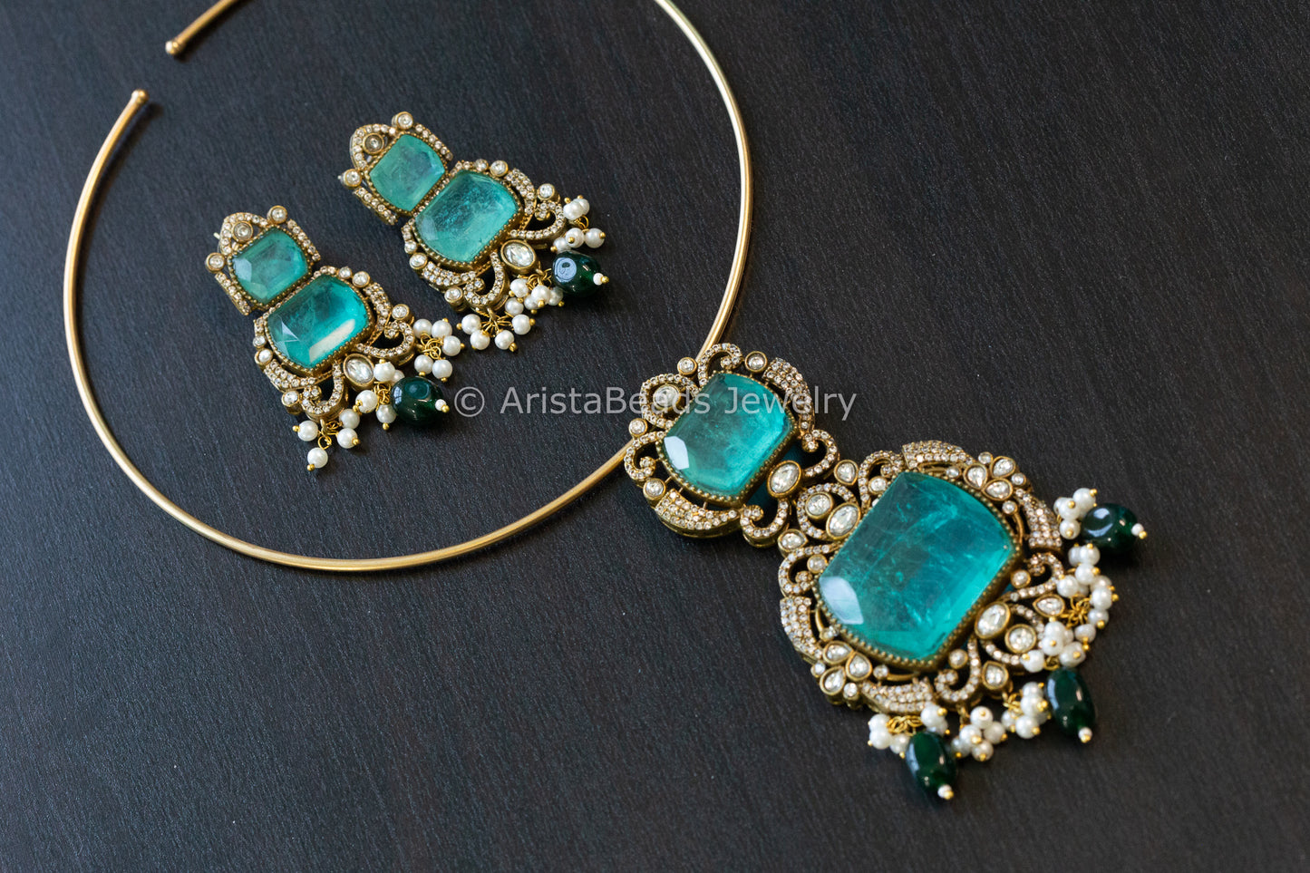 Aqua Doublet & Clear CZ Hasli Set (102-69)