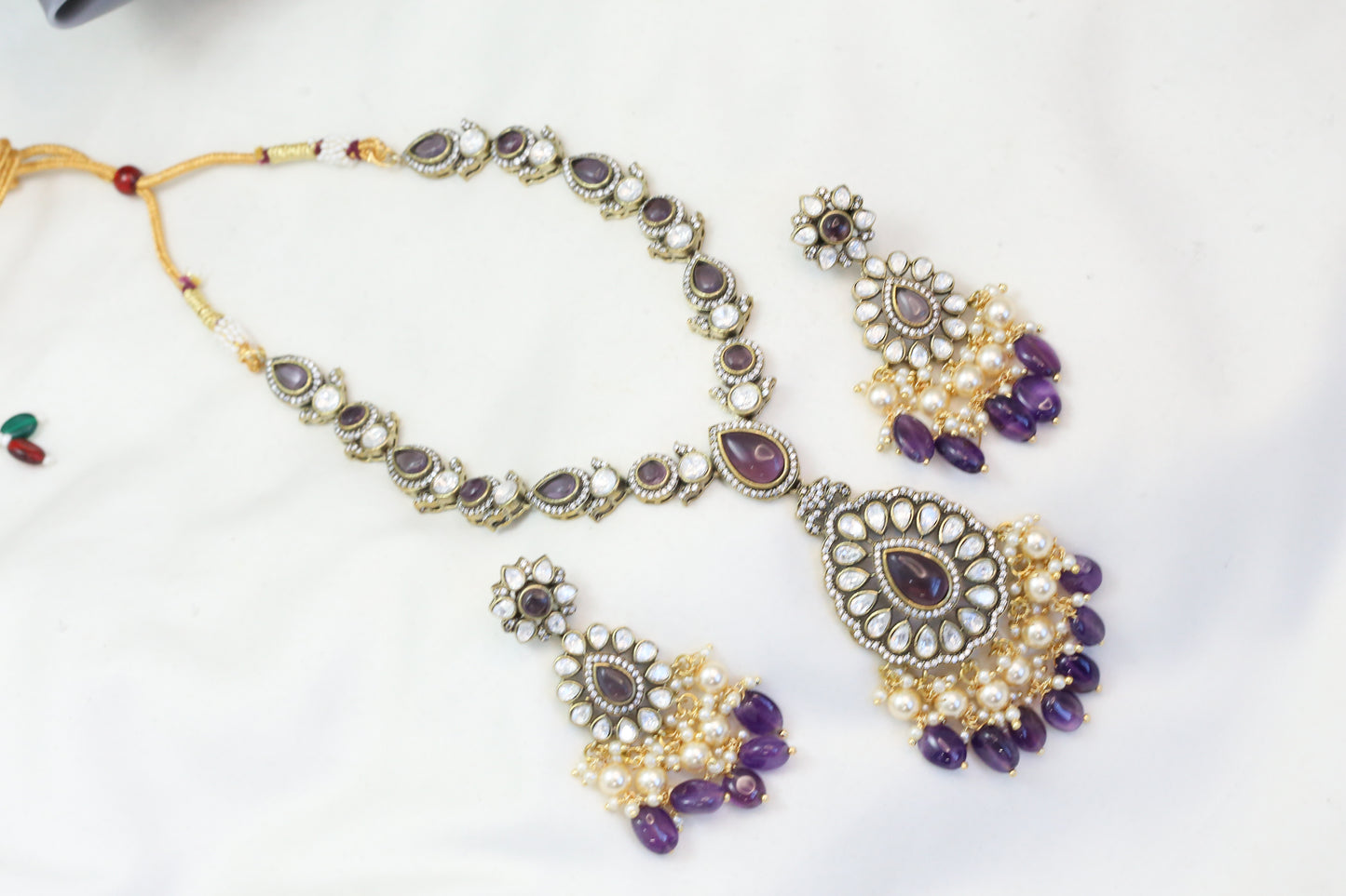Purple Stones & Kundan Polki Necklace Set
