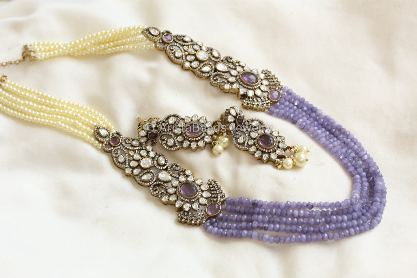 Sunita 5 layer Beaded Polki Set - Purple (103-28)