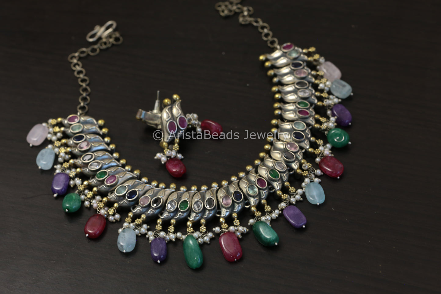 Sutlara Look Alike Dual Tone Necklace Set - Multi
