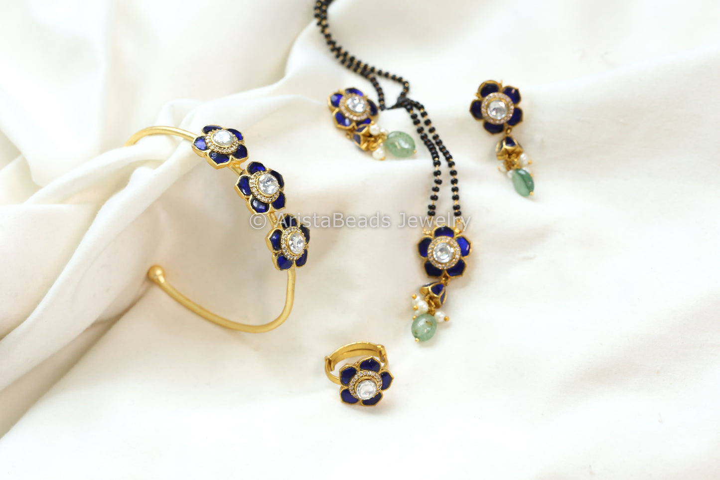 Blue Jadau Kundan Necklace Set (ABJ-N101-79)