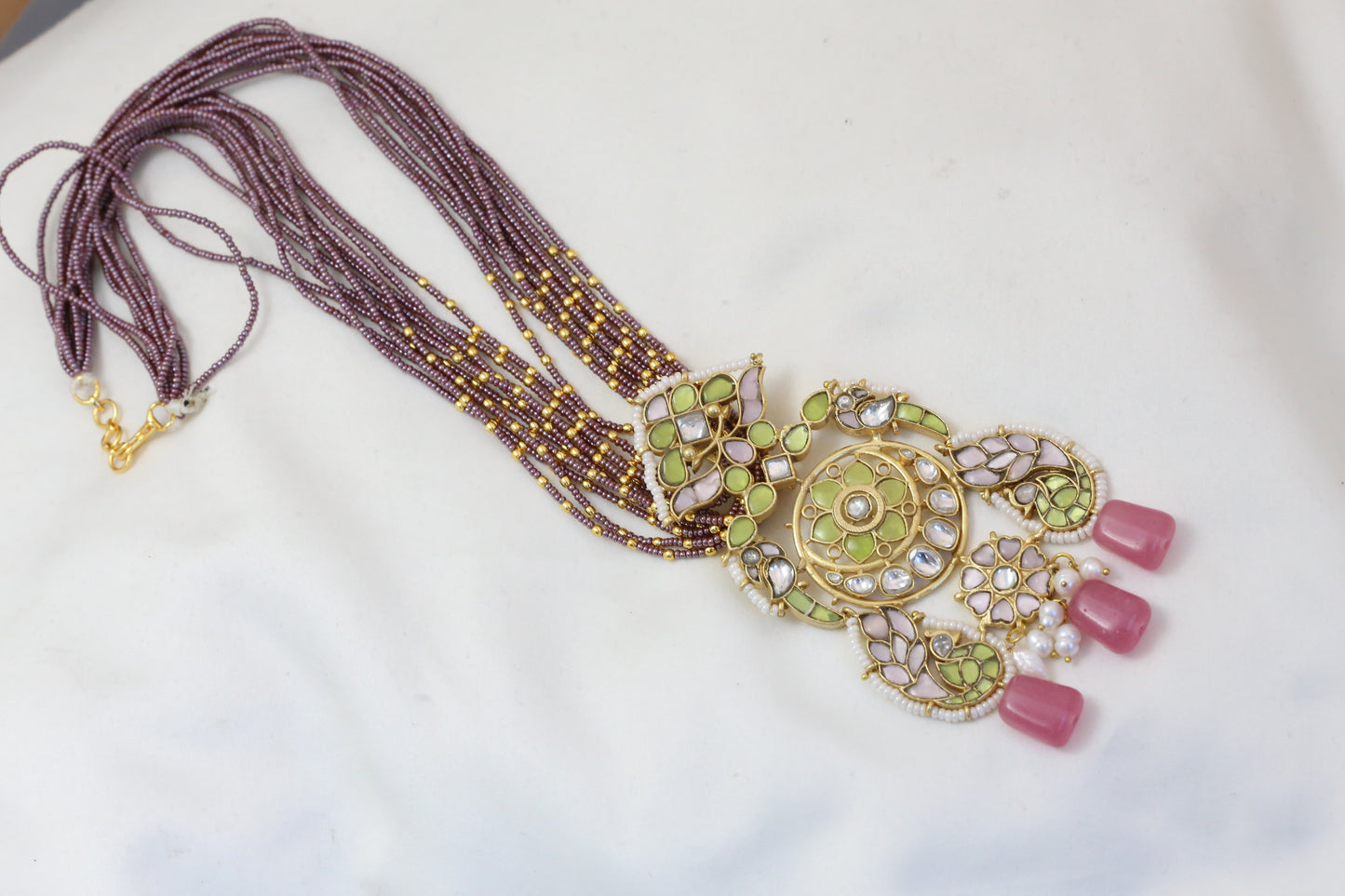 Jadau Kundan Fusion Pendant Set - Pastel Shade