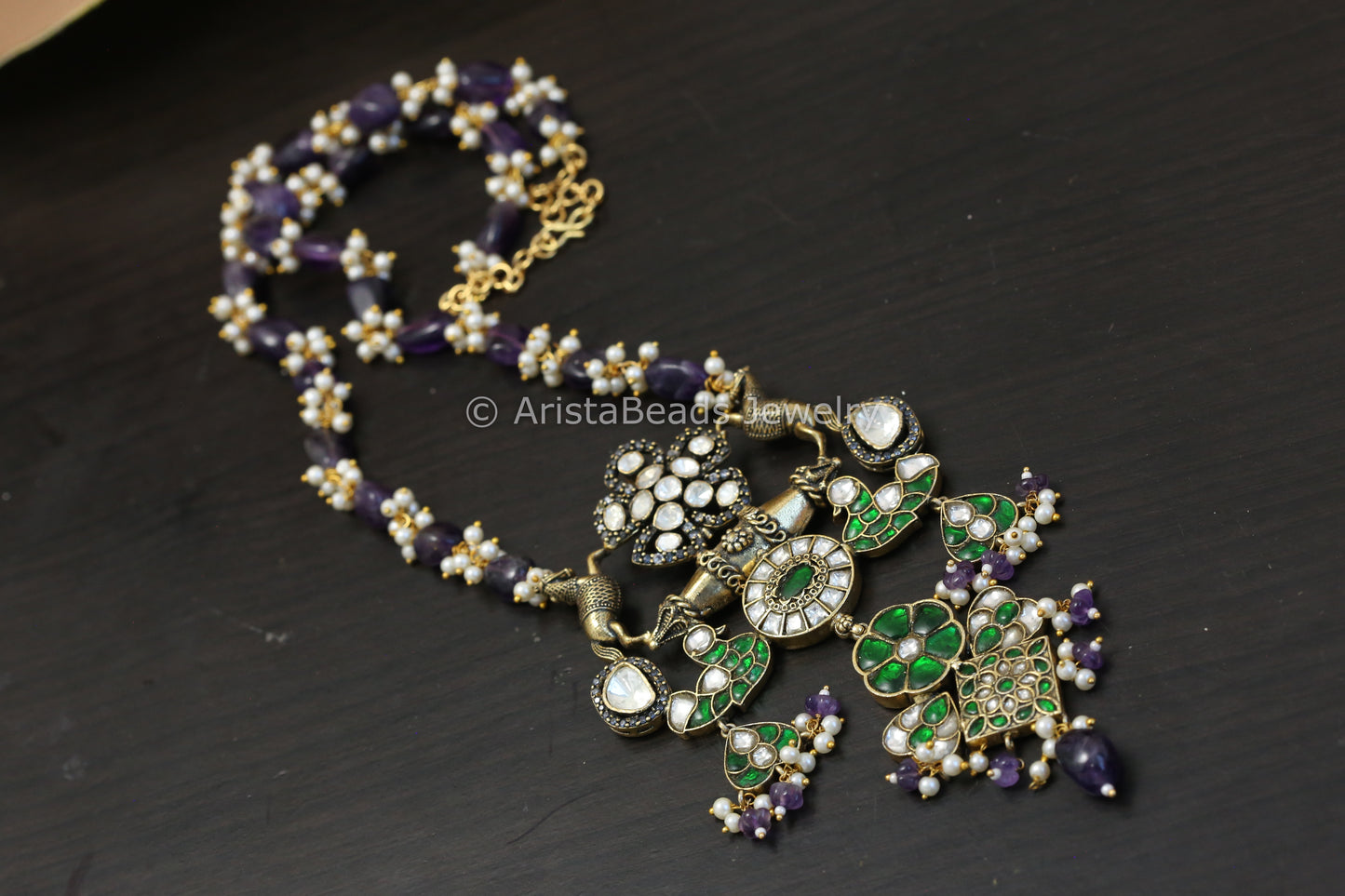 Fusion Jadau Kundan & Moissanite Necklace - Amethyst