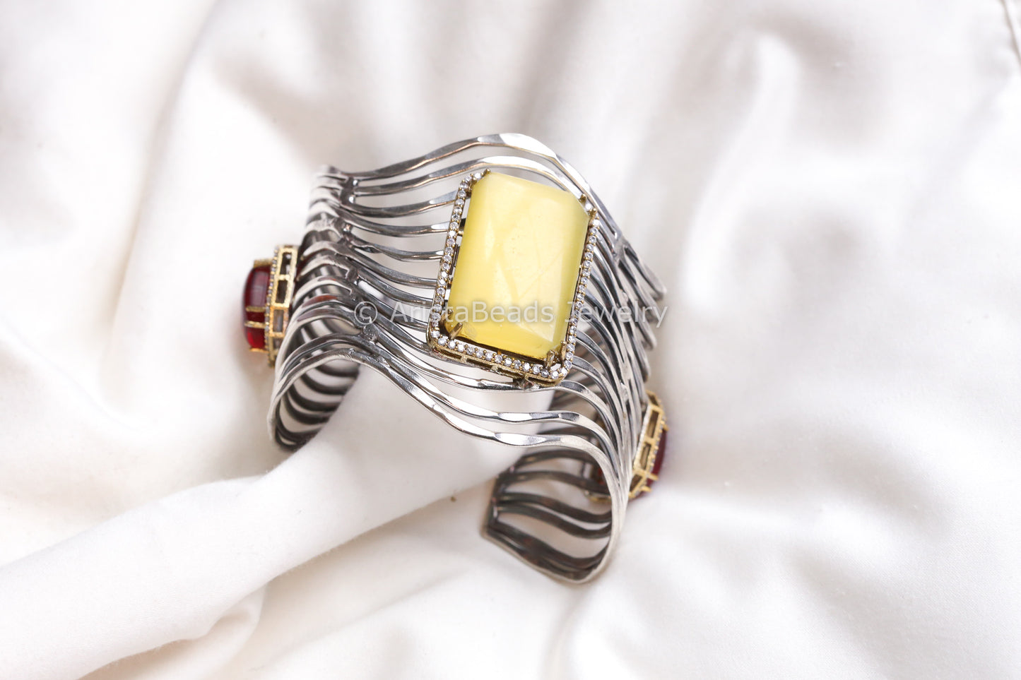 Silver tone Stone Bracelet - Yellow (ABJ-B101-7)