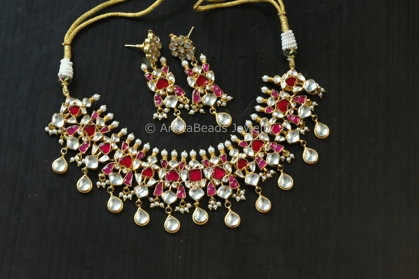 Ruby Clear Jadau Kundan Necklace Set