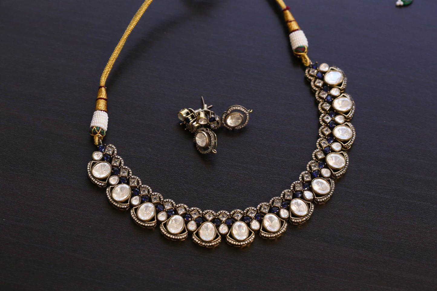 Uncut Polki CZ & Blue Pota Set (103-65)