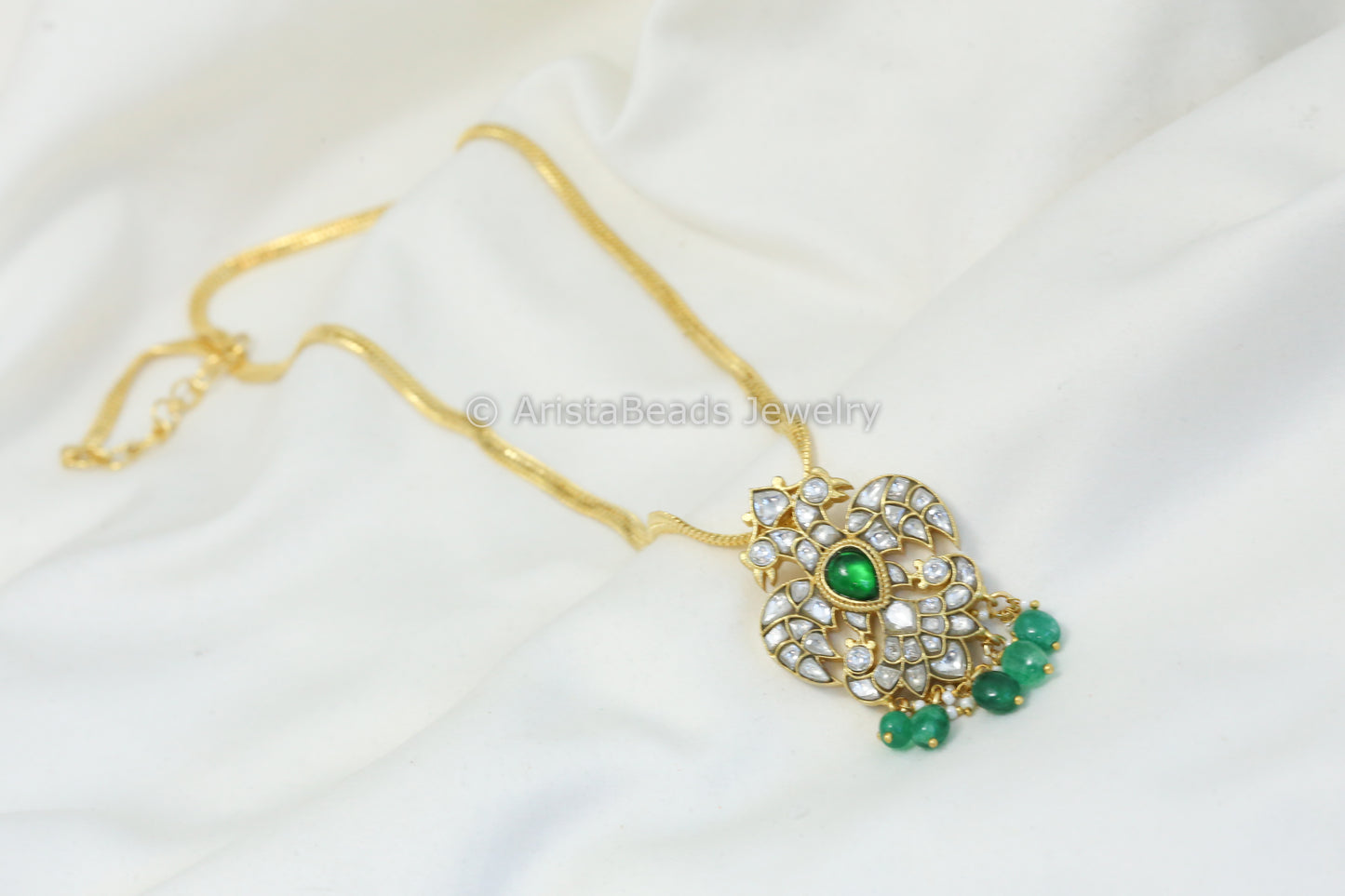 Jadau Garuda Pendant & Gold Chain - White