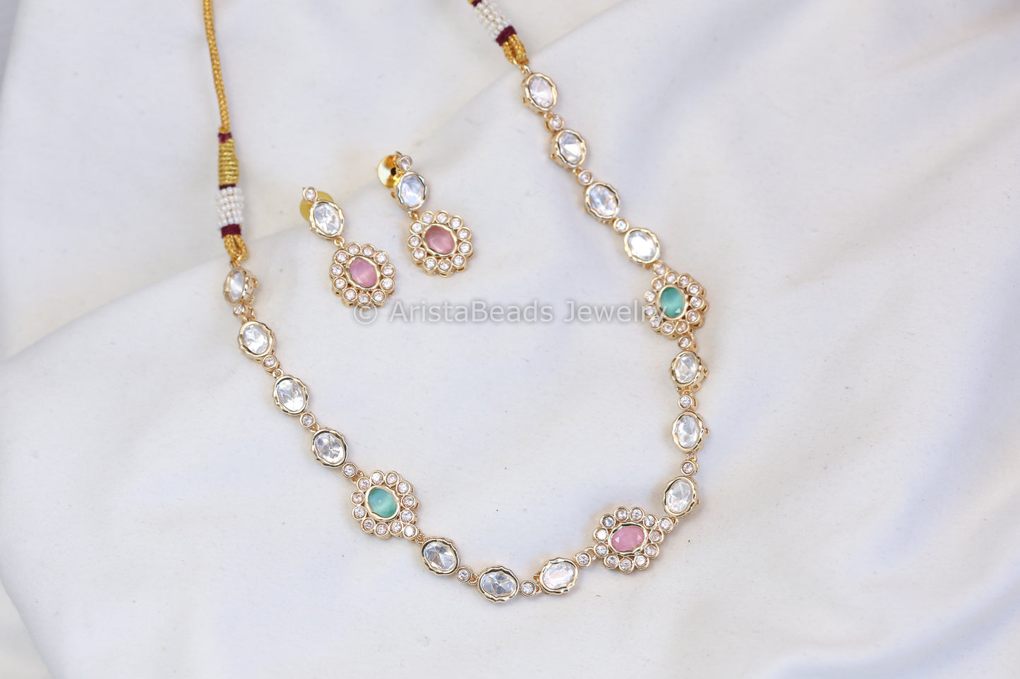 Dainty Pink Mint Uncut Polki Set (102-32)