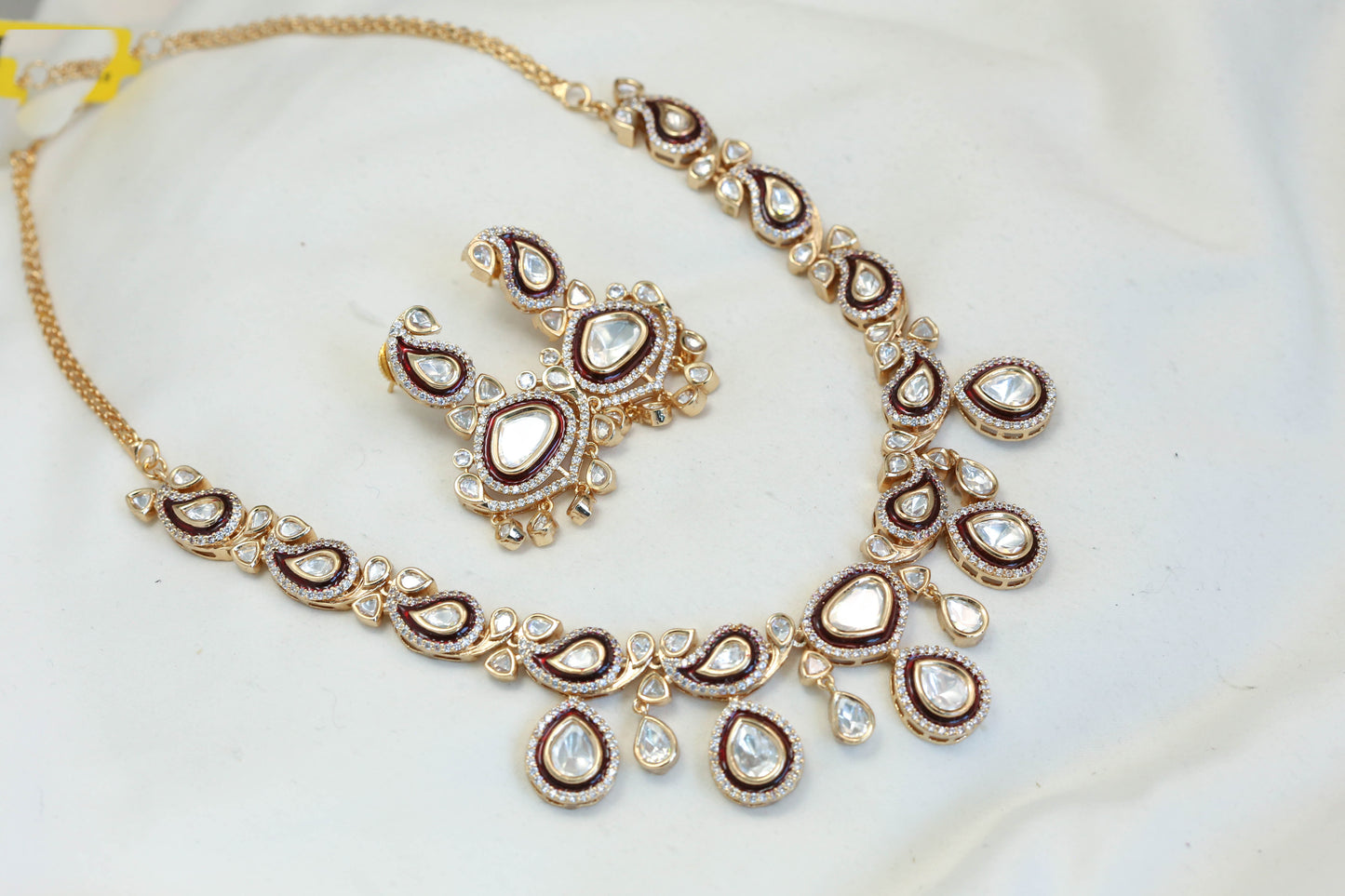 Rohini Uncut Polki, CZ &Enamel Set - Red(103-66)
