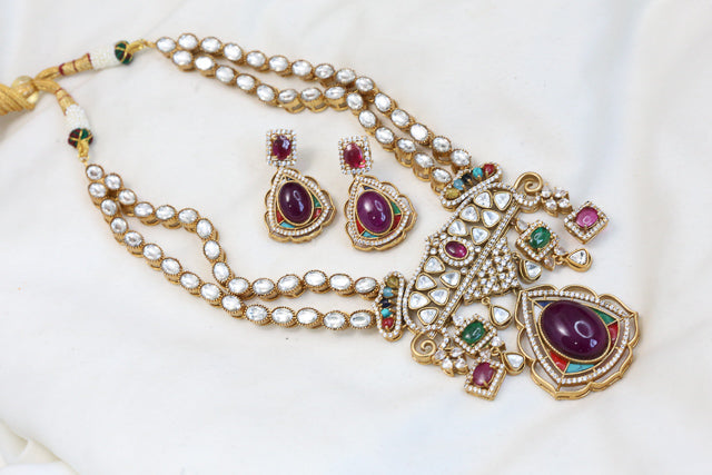 Victorian Moissanite Look Polki & Pota Doublet Set - Purple