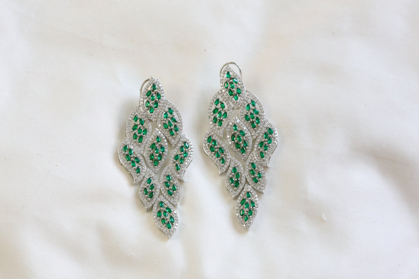Contemporary CZ Leaf Earrings- ABJ101-11