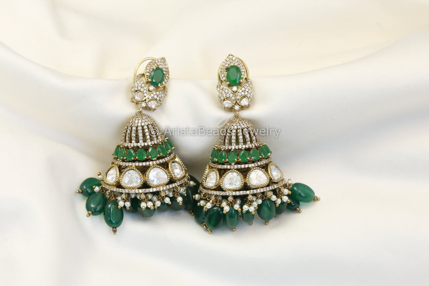 Large Victorian Emerald Kundan Polki Earrings