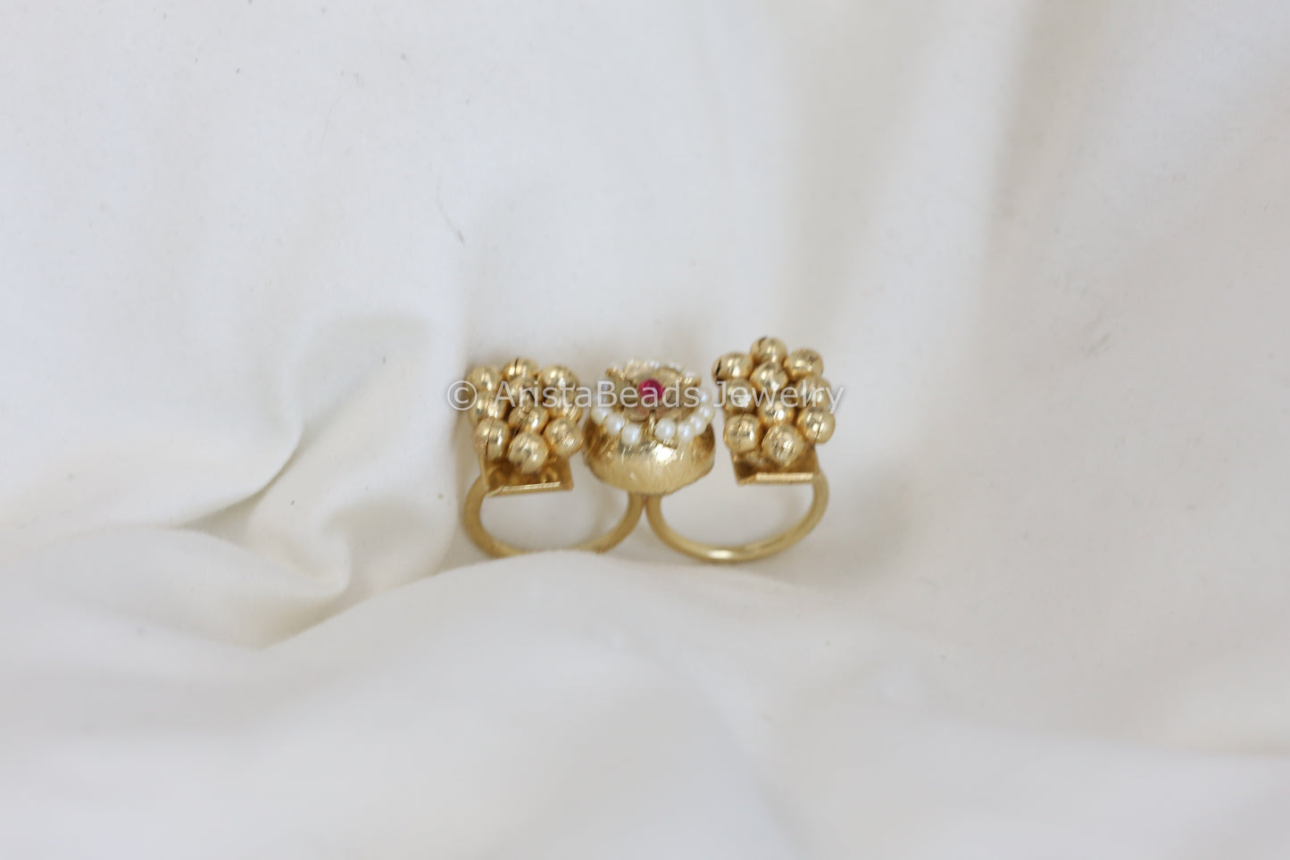 Gold Ghungroo Two Finger Adjustable Ring