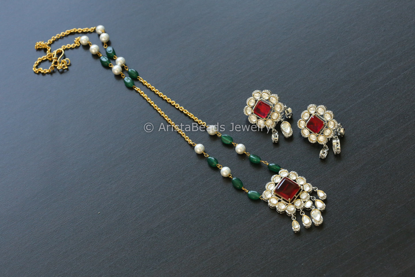 Dainty Red Doublet Kundan Polki Set (102-48)