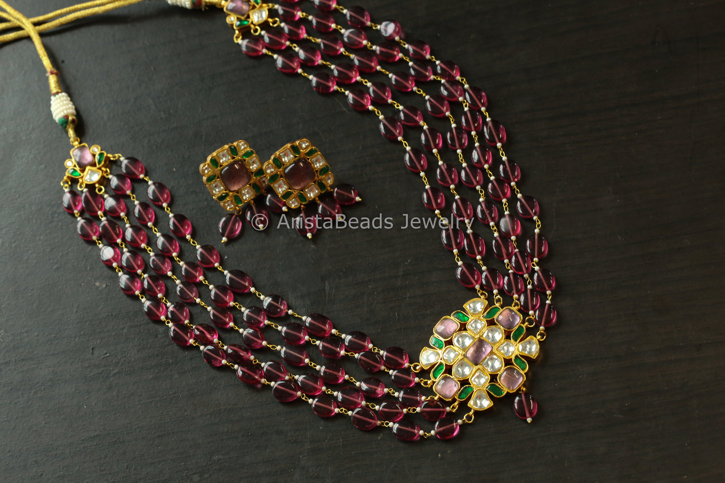 Rhodolite Beaded Jadau Necklace Set