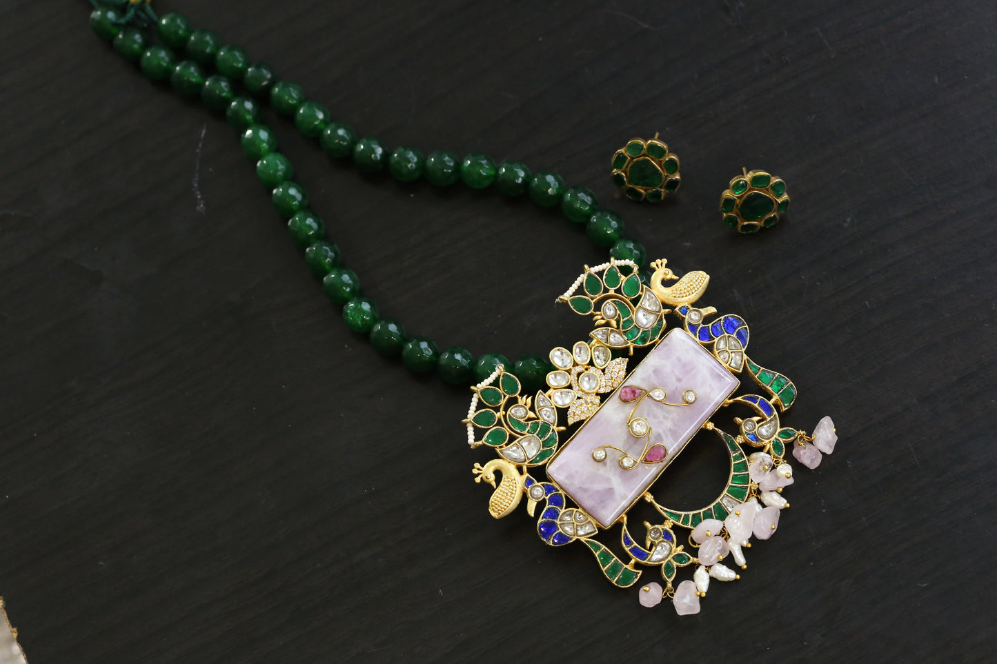 Green Blue Jadau Fusion Necklace Set