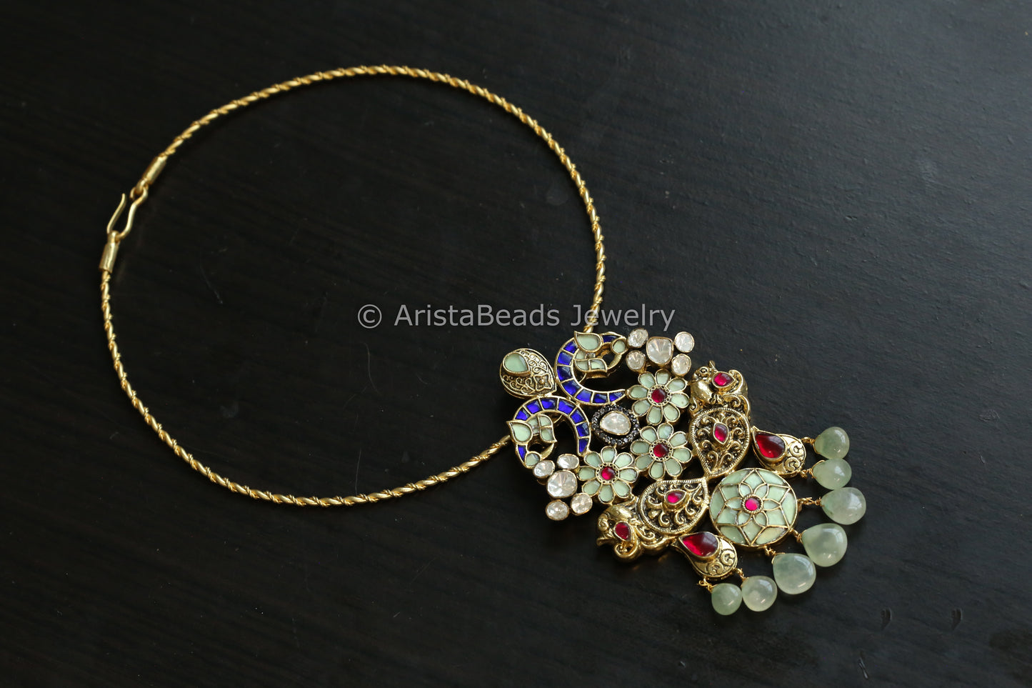 Mint Jadau Kundan & Moissanites Fusion Hasli Necklace