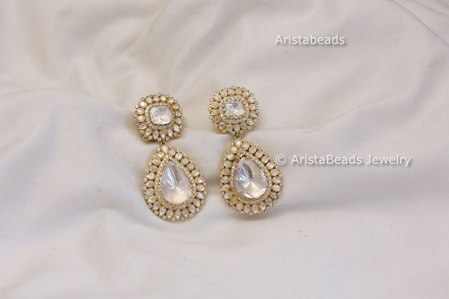 925 Sterling Silver Large Moissanite Polki Earrings