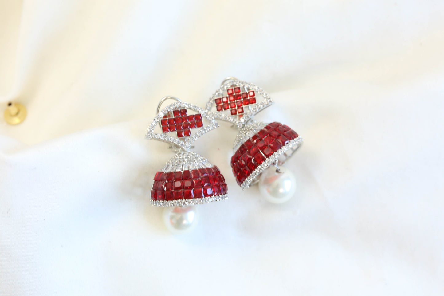 Sumati Invisible Settings Jhumka - Red (101-39)