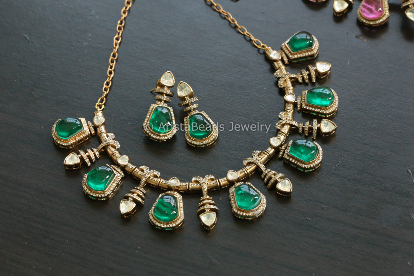 Premium Green Doublet & Moissanites Set (102-16)
