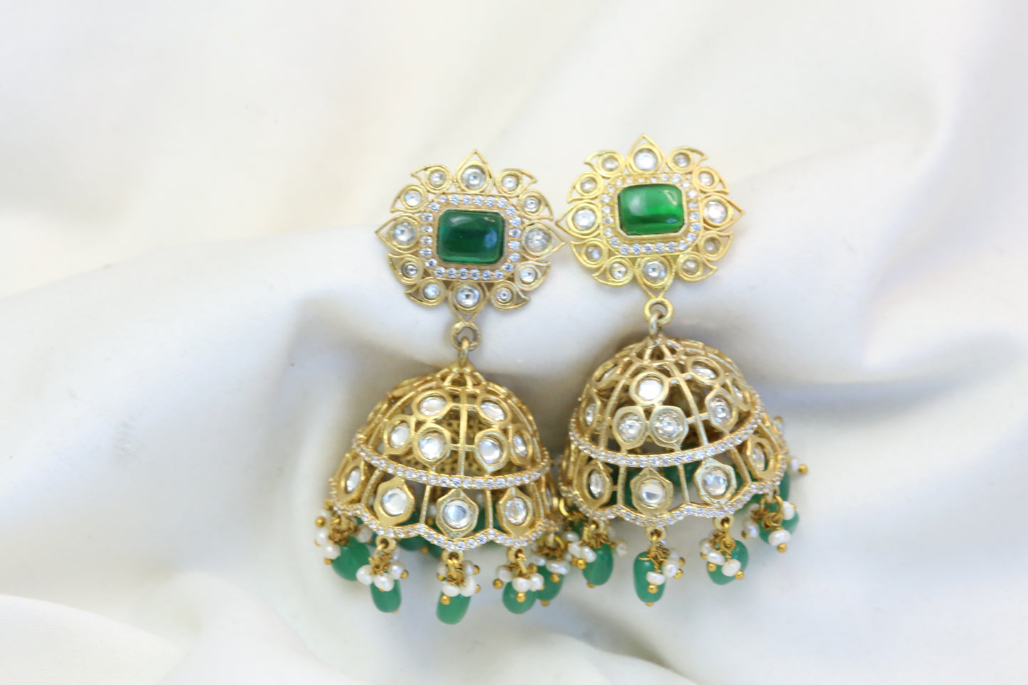 Green Pota & Foil Kundan Jhumka (101-24)
